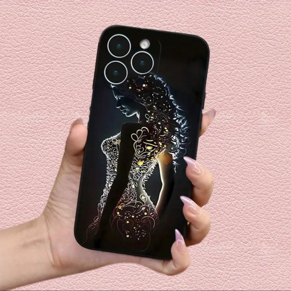 Creative Girl Printed Phone Case For iPhone 15 Pro - BLACK- CLEARANCE